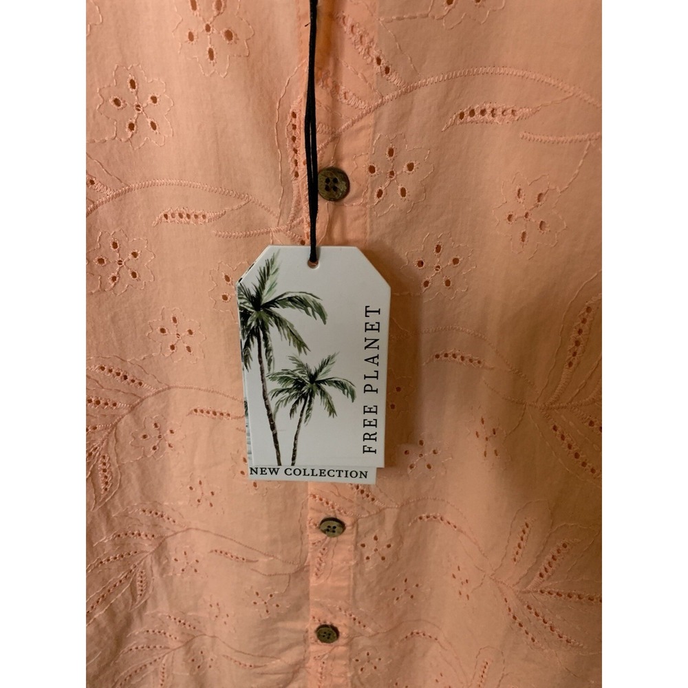 Free Planet New Collection SS Cotton Collared Button‎ Down Faded Rose Mens S NWT - Picture 6 of 6